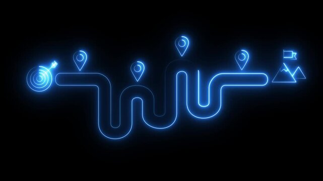 Line location map tracking mark icon location pointer icon 4k video. Road path with Many Location Points positioned across the route trip. Multiple destination icon animation.