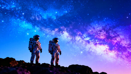 Astronauts space exploration cosmos stars galaxy universe nebula interstellar spacewalk mission discovery adventure science technology future innovation research exploration travel journey