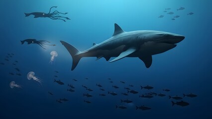 Fototapeta premium Giant Shark Roaming the Deep Ocean 5