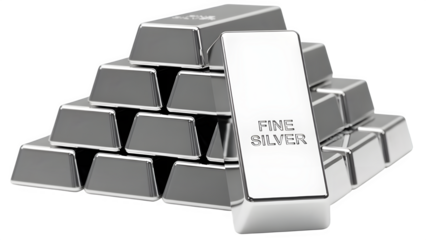 Silver bars stacked isolated on transparent background