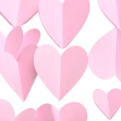 Pink paper hearts, love, romance, valentines on black background