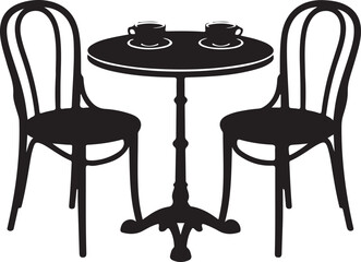 Black Silhouette of Bistro Table with Two Coffee Cups and Two Chairs furniture interior