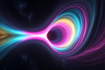 Black Hole Wormhole Glowing Neon Light Colorful Vortex in Deep Space Background