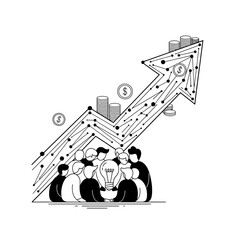 Team collaborates on innovative idea fueling financial growth and market success, visualizing startup momentum and investment potential.