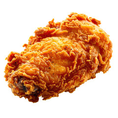 Crispy, golden fried chicken leg quarter on a dark, isolated backdrop