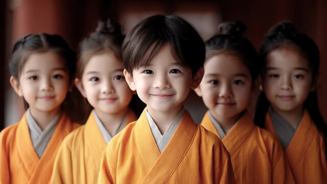 Cute kids in Tang Dynasty monk robes show up