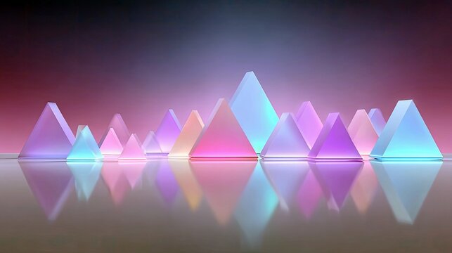 Glowing Geometric Pyramids Reflected on Surface - Powered by Adobe