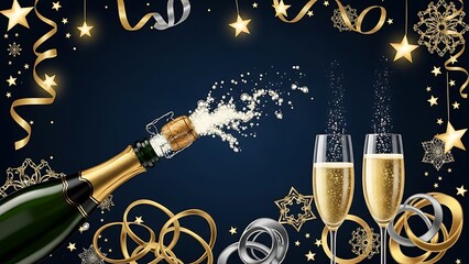 Pop the bubbly and celebrate new beginnings with this festive champagne toast background, perfect for creating elegant holiday party invitations and New Year's cheer