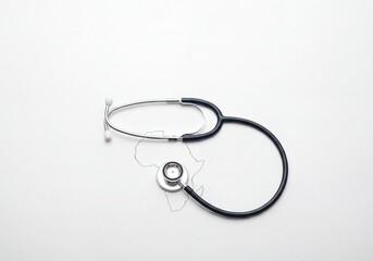 Global Healthcare Challenge: Stethoscope on African Continent Map Outline Illustrating Medical Needs
