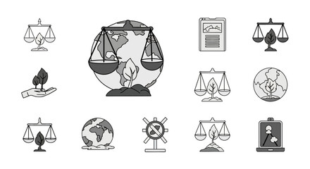 Balancing nature's scales with the earth and sustainable growth icons for environmental campaigns and eco-friendly business