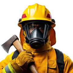 Heroic firefighter ready for action dramatic close-up in urban environment