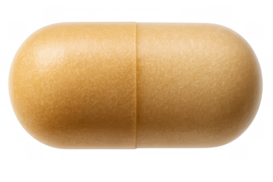 Yellow capsule on a transparent background, depicting concepts of medicine, prescription, pharmacy, health, and medical care - Powered by Adobe