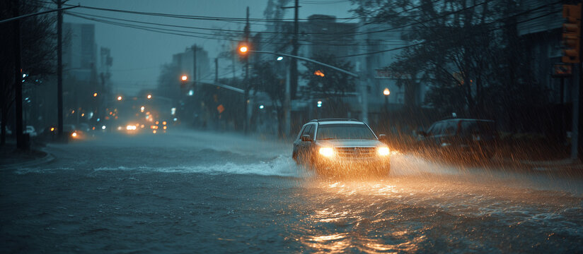 car flood in city street