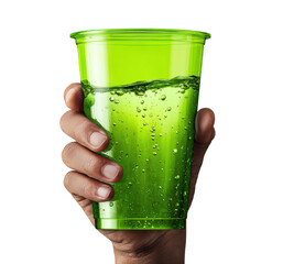 Refreshing green cup filled with water isolated setting beverage photography close-up view