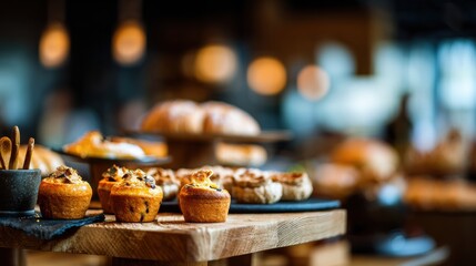 Display of Gluten-Free Baked Goods at a Bakery With Warm Lighting and a Bustling Atmosphere