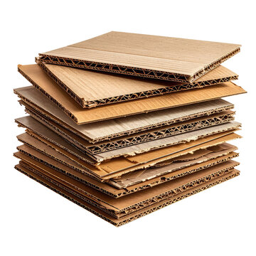 Stack of flattened cardboard, brown corrugated material in pile