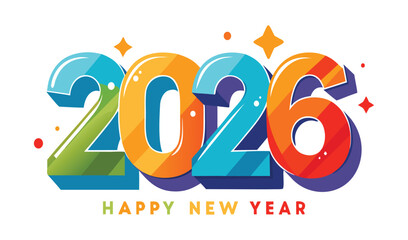 Happy new year 2026 colorful bold numbers with festive sparkles