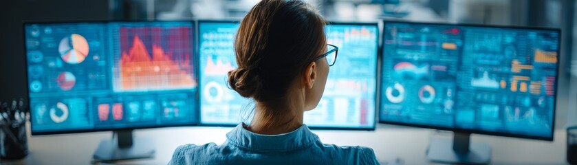 Young businesswoman watching a digital television screen in a modern gym