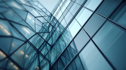 Modern blue glass skyscraper building reflection in the urban sky architecture highlights a corporate office facade