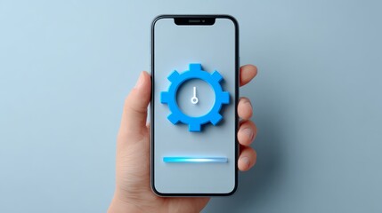 Hand holding a smart mobile phone displaying online digital technology on the screen