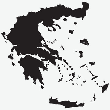 Black Silhouette Map of Greece and its Islands on a White Background