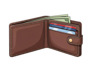 Opened brown leather wallet with cash and credit cards, finance and payment concept illustration