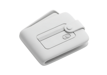 White 3d rendered wallet with a credit card visible, symbolizing finance, payment, and shopping.