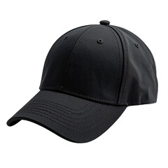 Plain black cap, low profile, casual headwear against a dark background