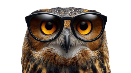 Cool owl in sunglasses poses for a fun photography session in nature captured playfully