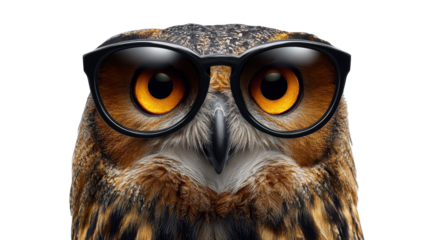 Cool owl in sunglasses poses for a fun photography session in nature captured playfully