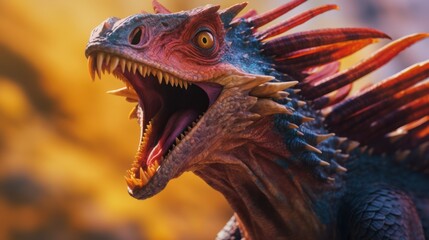 Fototapeta premium Vibrant and Fierce Dragon - A Detailed Digital Illustration with Open Mouth.