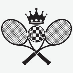 Tennis Crown Emblem with Crossed Rackets and Checkered Ball