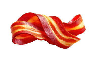 Delicious overhead view of crispy bacon slices on white surface in kitchen environment