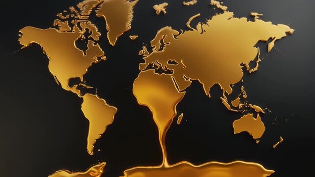 Dark blue vector illustration of a global business world map showing continents of Asia, Europe, and America
