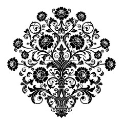 Elegant Floral Ornament Design A Symmetrical Black and White Illustration