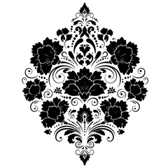 Elegant Floral Damask Design Black and White Decorative Motif for Various Applications