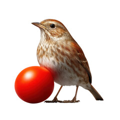 Bird pecking tomato isolated nature photography close-up viewpoint