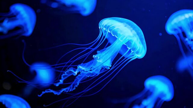Jellyfish ocean sea marine life underwater aquatic animal nature wildlife blue bioluminescence tentacles translucent deepwater creatures medusa invertebrate cnidarian plankton zooplankton oceanography