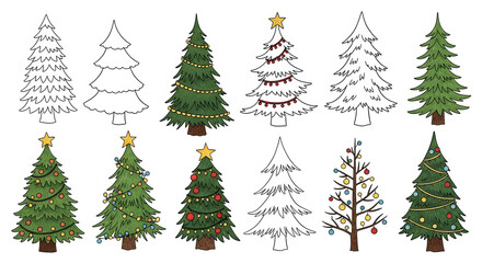 Obraz premium Christmas Tree Collection Hand Drawn