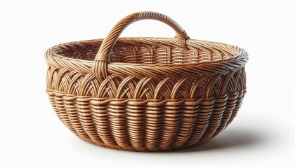 Realistic looking wicker basket isolated on white background.