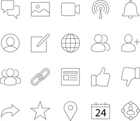 Social network line icons with editable strokes for design and creative projects
