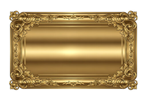Elegant ornate gold frame with intricate baroque carving details and luxurious golden gradient center - Powered by Adobe