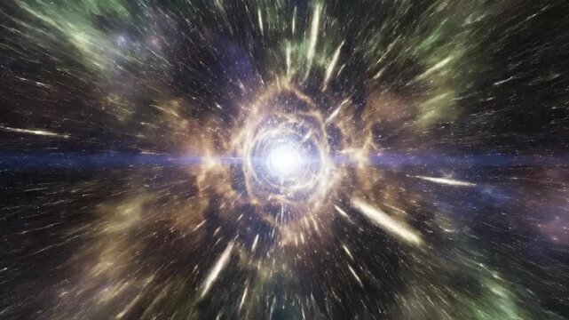 Abstract space travel through a starfield tunnel with light streaks