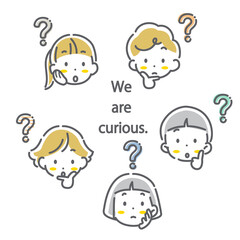 Children's facial expressions set - Cute and stylish line drawing illustrations