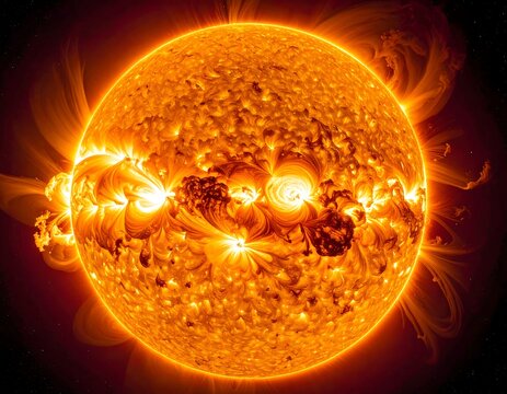 Close-up of star exhibiting fiery solar flares - Powered by Adobe