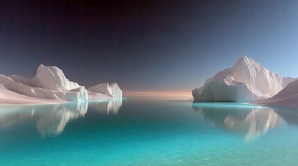 Icebergs Reflecting in Turquoise Water Under Blue Sky