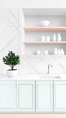 Modern Kitchen Interior with Plant and White Decor