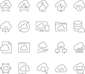 Cloud computing technology line icons set with editable strokes