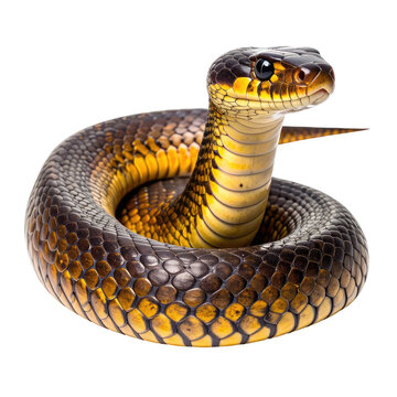 Coiled snake with black scales and yellow belly