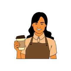 Friendly Smiling Female Barista Serving Warm Coffee.eps